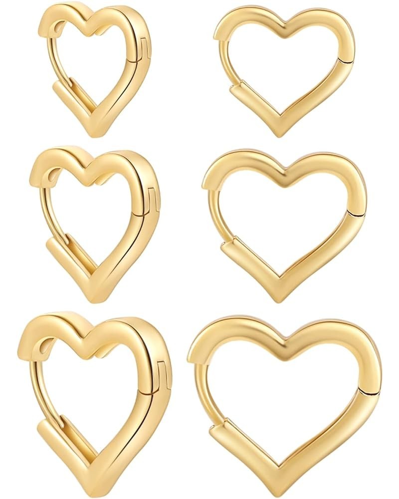 3pairs Hoop Earrings Set 14K Gold Plated Lightweight Hypoallergenic Chunky Square Star Heart Twist Hoop Earrings Gold Rectang...