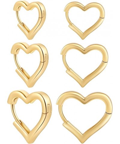 3pairs Hoop Earrings Set 14K Gold Plated Lightweight Hypoallergenic Chunky Square Star Heart Twist Hoop Earrings Gold Rectang...