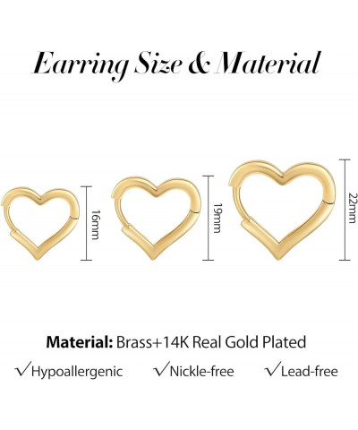 3pairs Hoop Earrings Set 14K Gold Plated Lightweight Hypoallergenic Chunky Square Star Heart Twist Hoop Earrings Gold Rectang...