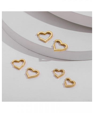 3pairs Hoop Earrings Set 14K Gold Plated Lightweight Hypoallergenic Chunky Square Star Heart Twist Hoop Earrings Gold Rectang...