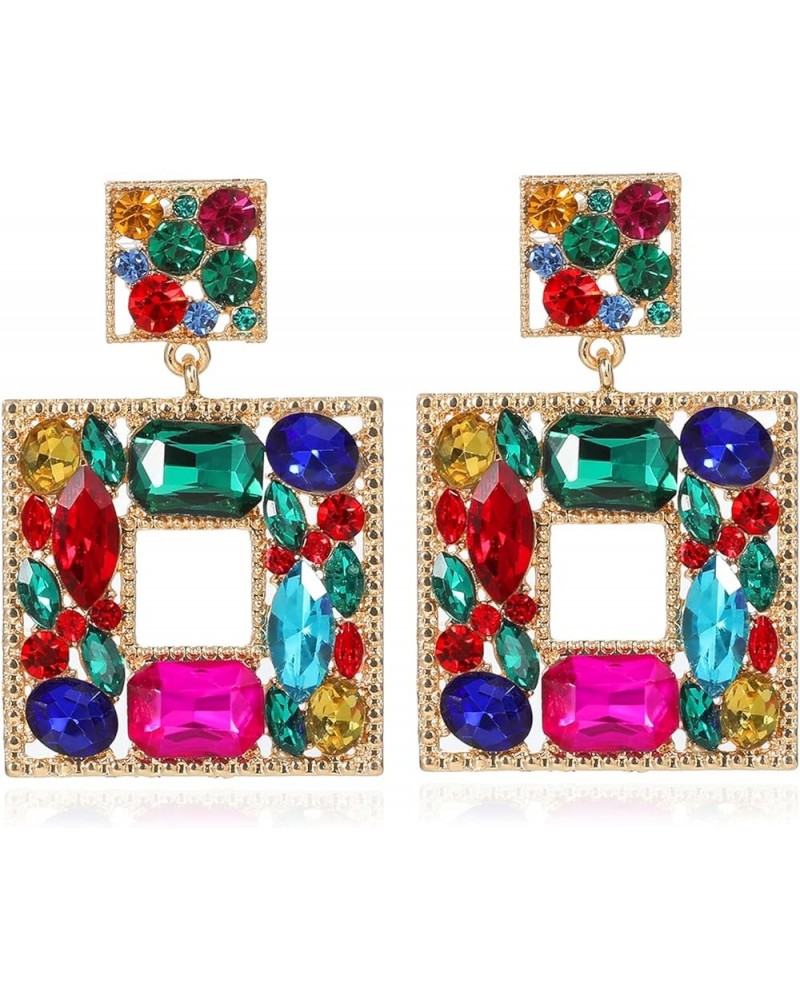 Rhinestone Square Statement Dangle Earrings Trendy Crystal Geometric Drop Earrings Hypoallergenic Jewelry for Women Party mul...