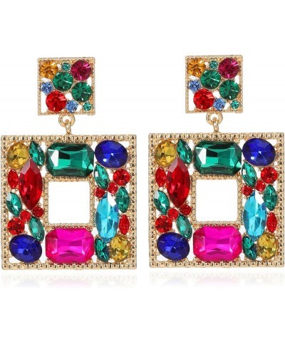 Rhinestone Square Statement Dangle Earrings Trendy Crystal Geometric Drop Earrings Hypoallergenic Jewelry for Women Party mul...