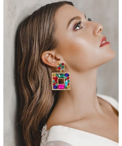 Rhinestone Square Statement Dangle Earrings Trendy Crystal Geometric Drop Earrings Hypoallergenic Jewelry for Women Party mul...