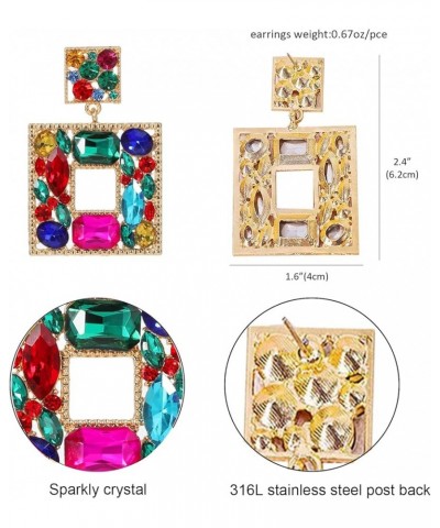 Rhinestone Square Statement Dangle Earrings Trendy Crystal Geometric Drop Earrings Hypoallergenic Jewelry for Women Party mul...