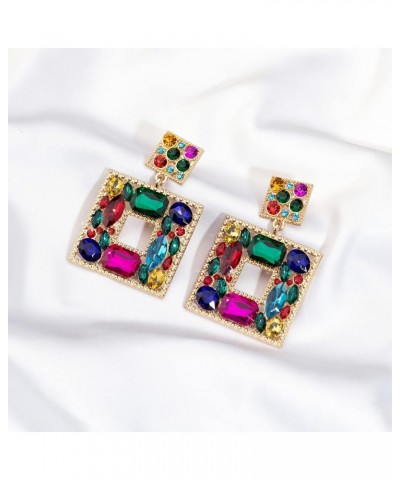 Rhinestone Square Statement Dangle Earrings Trendy Crystal Geometric Drop Earrings Hypoallergenic Jewelry for Women Party mul...