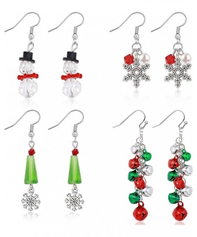 4 Pairs Christmas Drop Dangle Earrings Set Gifts for Women Including Christmas Tree Bells Snowflake Snowman Snowflake Snowman...