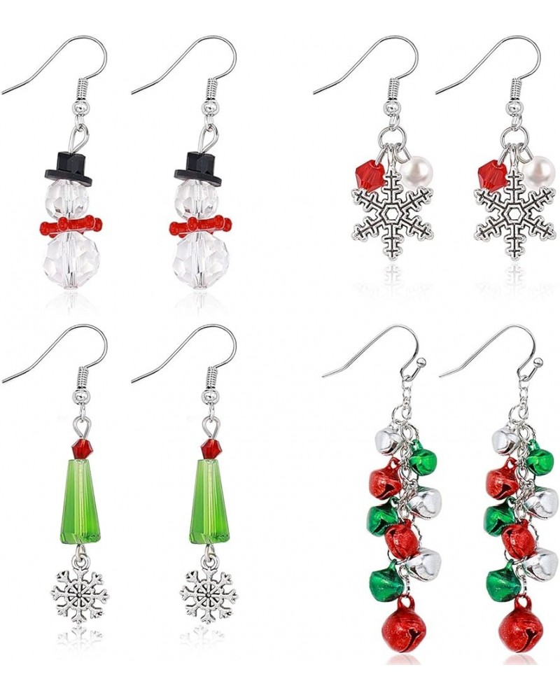 4 Pairs Christmas Drop Dangle Earrings Set Gifts for Women Including Christmas Tree Bells Snowflake Snowman Snowflake Snowman...