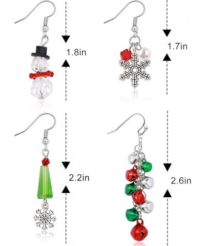 4 Pairs Christmas Drop Dangle Earrings Set Gifts for Women Including Christmas Tree Bells Snowflake Snowman Snowflake Snowman...