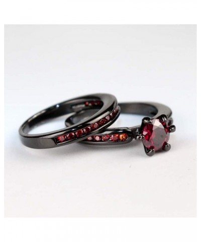 3pc His Hers Wedding Ring Sets Couples Rings Women's 2pc Black Gold Filled Red CZ Wedding Engagement Ring Bridal Sets & Men's...