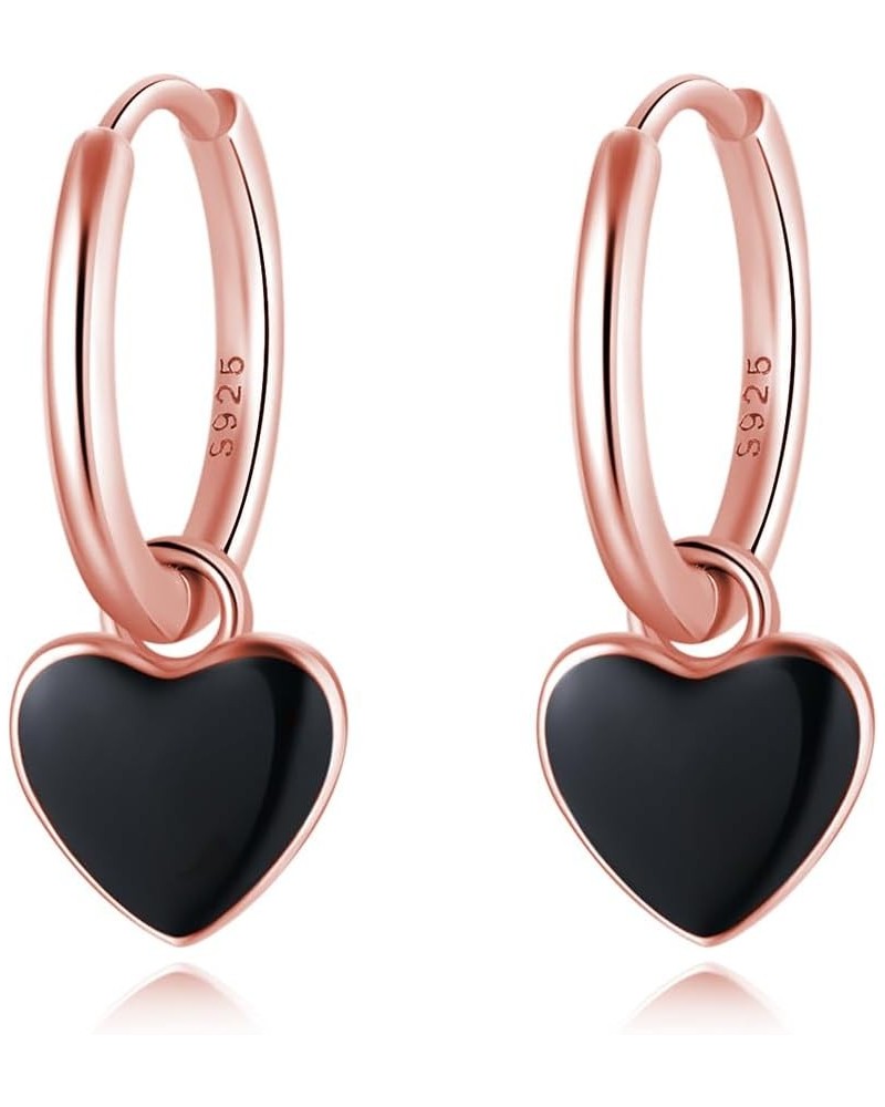 925 Sterling Silver Black Heart Hoop Earrings for Women Teen Girls 1.4CM Heart Hoop Dangle Earrings C-Rose Gold $10.63 Earrings