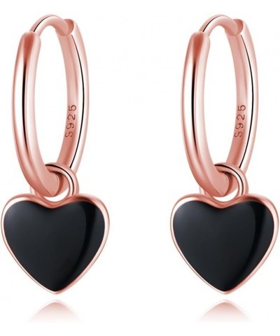 925 Sterling Silver Black Heart Hoop Earrings for Women Teen Girls 1.4CM Heart Hoop Dangle Earrings C-Rose Gold $10.63 Earrings