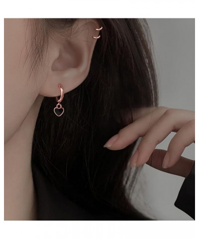 925 Sterling Silver Black Heart Hoop Earrings for Women Teen Girls 1.4CM Heart Hoop Dangle Earrings C-Rose Gold $10.63 Earrings