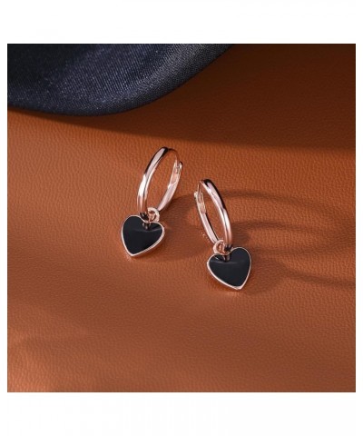 925 Sterling Silver Black Heart Hoop Earrings for Women Teen Girls 1.4CM Heart Hoop Dangle Earrings C-Rose Gold $10.63 Earrings