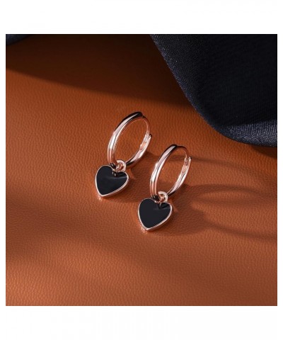 925 Sterling Silver Black Heart Hoop Earrings for Women Teen Girls 1.4CM Heart Hoop Dangle Earrings C-Rose Gold $10.63 Earrings