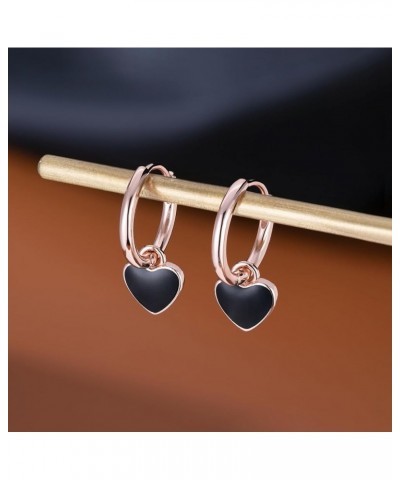 925 Sterling Silver Black Heart Hoop Earrings for Women Teen Girls 1.4CM Heart Hoop Dangle Earrings C-Rose Gold $10.63 Earrings