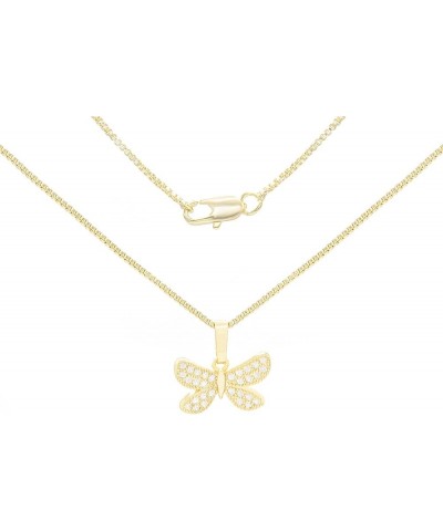 Butterfly Pendant 14K Gold Filled Rope Box Cuban Chain Necklace Set Lobster Clasp Fashion Cubic Zirconia Jewelry Gift CZ Char...