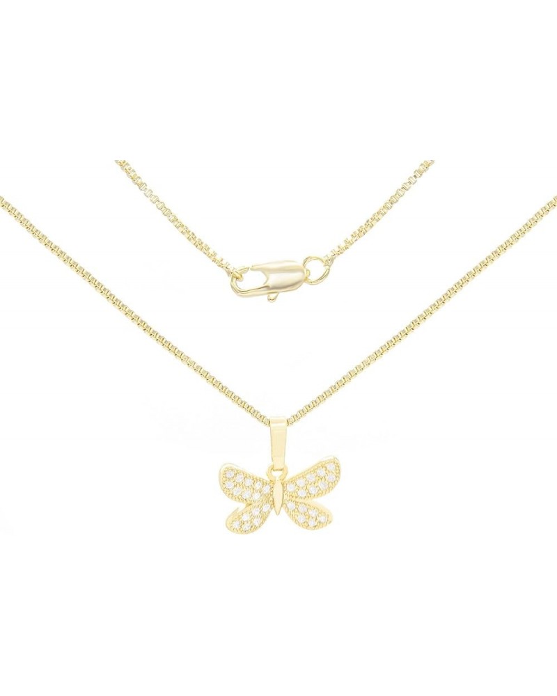 Butterfly Pendant 14K Gold Filled Rope Box Cuban Chain Necklace Set Lobster Clasp Fashion Cubic Zirconia Jewelry Gift CZ Char...