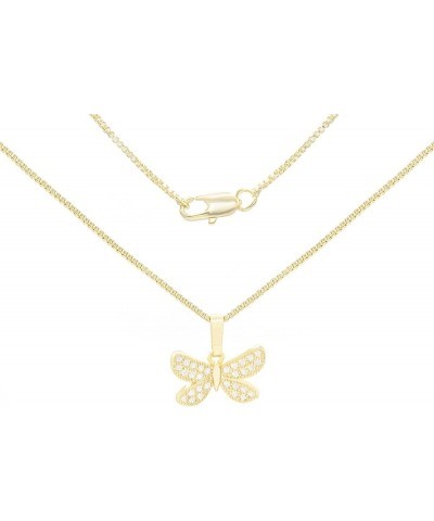 Butterfly Pendant 14K Gold Filled Rope Box Cuban Chain Necklace Set Lobster Clasp Fashion Cubic Zirconia Jewelry Gift CZ Char...