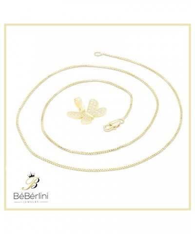 Butterfly Pendant 14K Gold Filled Rope Box Cuban Chain Necklace Set Lobster Clasp Fashion Cubic Zirconia Jewelry Gift CZ Char...