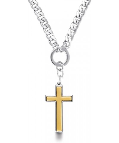 Cross Pendant Necklace Women Men: Dainty Gold & Silver Two Tone Polished Religious Cuban Chain - Simple Circle Link Cross Nec...