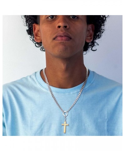 Cross Pendant Necklace Women Men: Dainty Gold & Silver Two Tone Polished Religious Cuban Chain - Simple Circle Link Cross Nec...