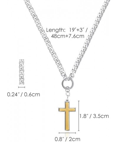 Cross Pendant Necklace Women Men: Dainty Gold & Silver Two Tone Polished Religious Cuban Chain - Simple Circle Link Cross Nec...