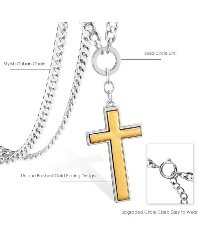 Cross Pendant Necklace Women Men: Dainty Gold & Silver Two Tone Polished Religious Cuban Chain - Simple Circle Link Cross Nec...