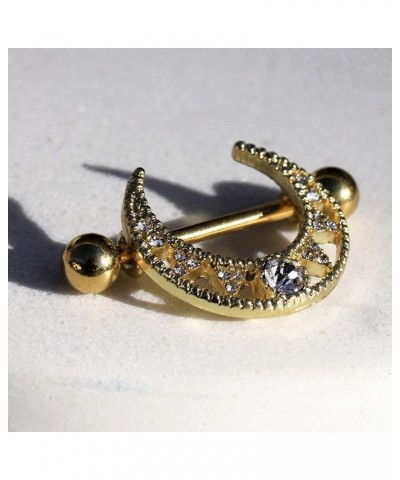 14GA Gold Plated Stainless Steel Jeweled Tribal Crescent Moon Nipple Shields, Sold as a Pair $13.47 Body Jewelry