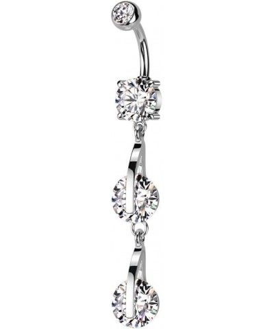 14GA 316L Stainless Steel Double CZ Crystal Linked Dangling Belly Button Ring Silver Tone $9.34 Body Jewelry