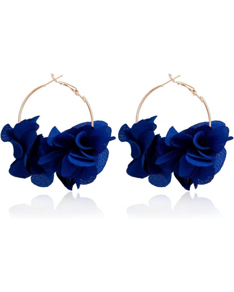 Colorful Flower Earrings White Floral Hoop Earrings Elegant Camellia Huggie Earrings Jewelry for Women and Girls Blue $7.38 E...