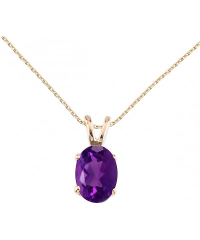 14k Yellow Gold Oval Large 6x8 mm Amethyst Pendant with 18" Chain $55.66 Necklaces