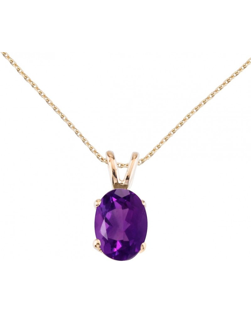 14k Yellow Gold Oval Large 6x8 mm Amethyst Pendant with 18" Chain $55.66 Necklaces