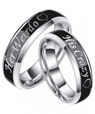 His and Hers Rings 2Pc Stainless Steel Rings His and Hers Engraved Heart Her Weirdo and His Crazy Size 5-13 Women 6+Men 13 $1...