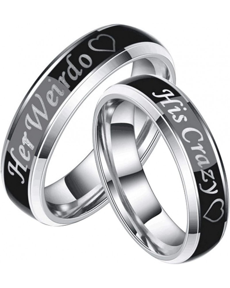 His and Hers Rings 2Pc Stainless Steel Rings His and Hers Engraved Heart Her Weirdo and His Crazy Size 5-13 Women 6+Men 13 $1...