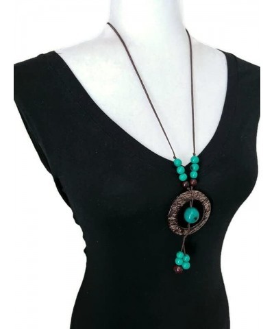 Tagua and coconut necklace in Aquq green, brown, organic tagua nut jewelry TAG735A, Tagua Lariat Necklace $16.81 Necklaces