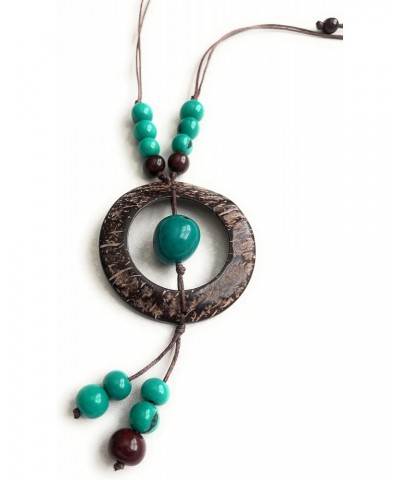 Tagua and coconut necklace in Aquq green, brown, organic tagua nut jewelry TAG735A, Tagua Lariat Necklace $16.81 Necklaces