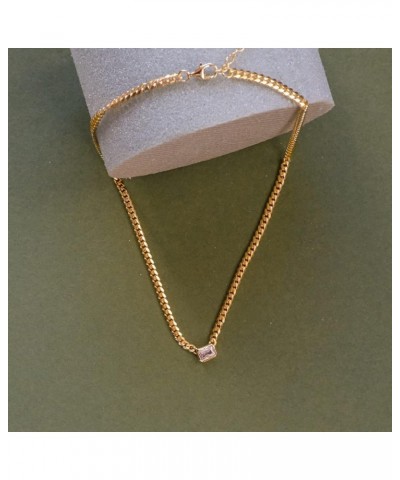 Baguette CZ Necklace | Emerald Cut Pendant Cuban Link Chain Choker 14'' with 2'' Extender Clear CZ $12.48 Necklaces