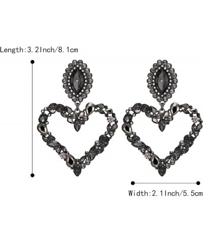 Stunning Gorgeous Large Heart Marquise Rhinestone Crystal Dangle Earrings for Women Girls Brides Love Heart Stud Earrings Bla...