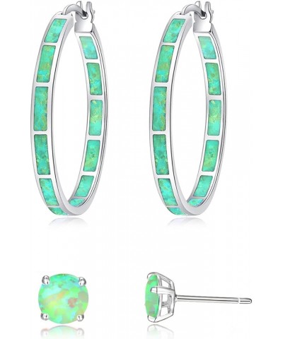 Opal Hoop Earrings,Women Jewelry Rhodium Plated/Rose Gold or Yellow Gold Plated Gemstone Big Hoop Earrings 32mm Green+stud $1...