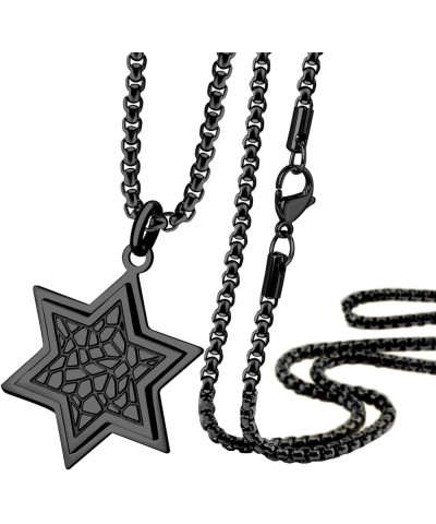 Stainless Steel Patterned Star of David Necklace for Men & Women, 16-24 Inch Box Chain Black 16 Inches $10.00 Necklaces