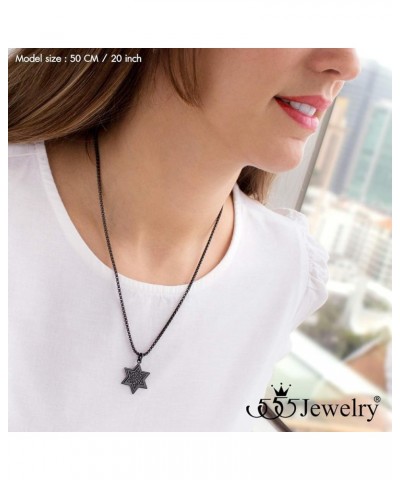 Stainless Steel Patterned Star of David Necklace for Men & Women, 16-24 Inch Box Chain Black 16 Inches $10.00 Necklaces