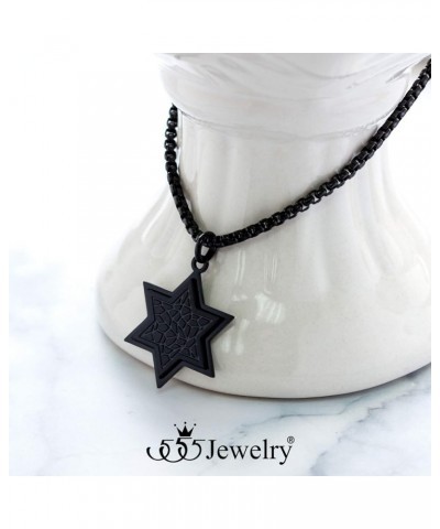 Stainless Steel Patterned Star of David Necklace for Men & Women, 16-24 Inch Box Chain Black 16 Inches $10.00 Necklaces