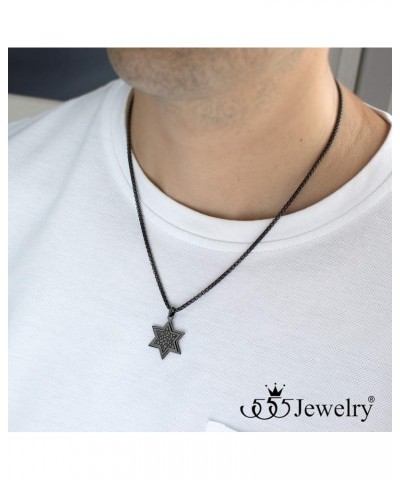 Stainless Steel Patterned Star of David Necklace for Men & Women, 16-24 Inch Box Chain Black 16 Inches $10.00 Necklaces