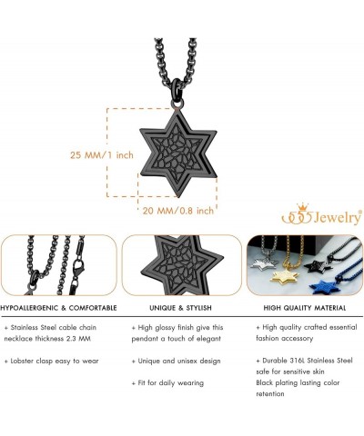 Stainless Steel Patterned Star of David Necklace for Men & Women, 16-24 Inch Box Chain Black 16 Inches $10.00 Necklaces