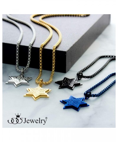 Stainless Steel Patterned Star of David Necklace for Men & Women, 16-24 Inch Box Chain Black 16 Inches $10.00 Necklaces