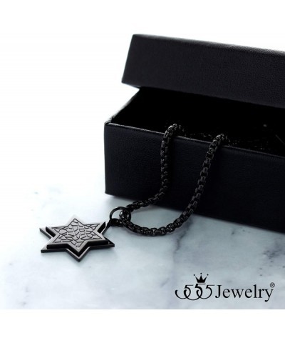 Stainless Steel Patterned Star of David Necklace for Men & Women, 16-24 Inch Box Chain Black 16 Inches $10.00 Necklaces