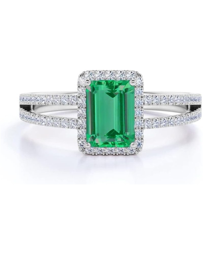 10K 14K 18K Gold 1 Carat Emerald Diamond Engagement Ring for Women, Emerald Diamond Gift Ring for Her (I2-I3 Clarity) Style 4...