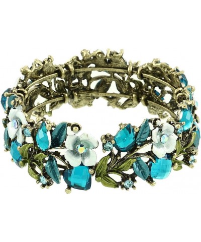 Vintage Flower Bracelet Bangle Crystal Beads Hand-Painted Antique Gold (Blue) $9.68 Bracelets