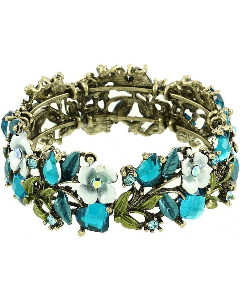 Vintage Flower Bracelet Bangle Crystal Beads Hand-Painted Antique Gold (Blue) $9.68 Bracelets