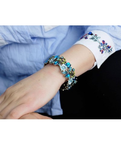 Vintage Flower Bracelet Bangle Crystal Beads Hand-Painted Antique Gold (Blue) $9.68 Bracelets